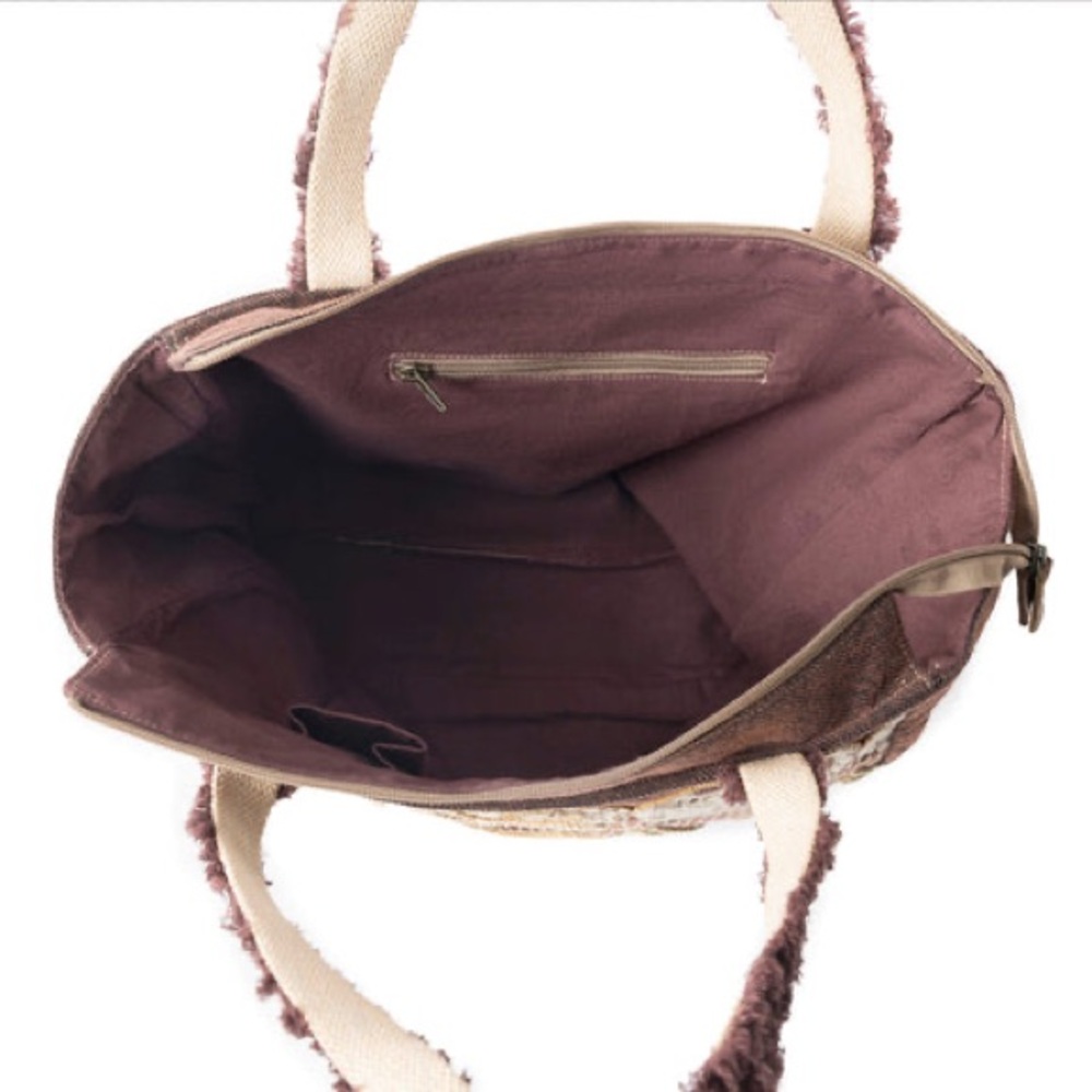 Myra Bag Brown Tote with Cream Embroidery - Picture 6 of 6